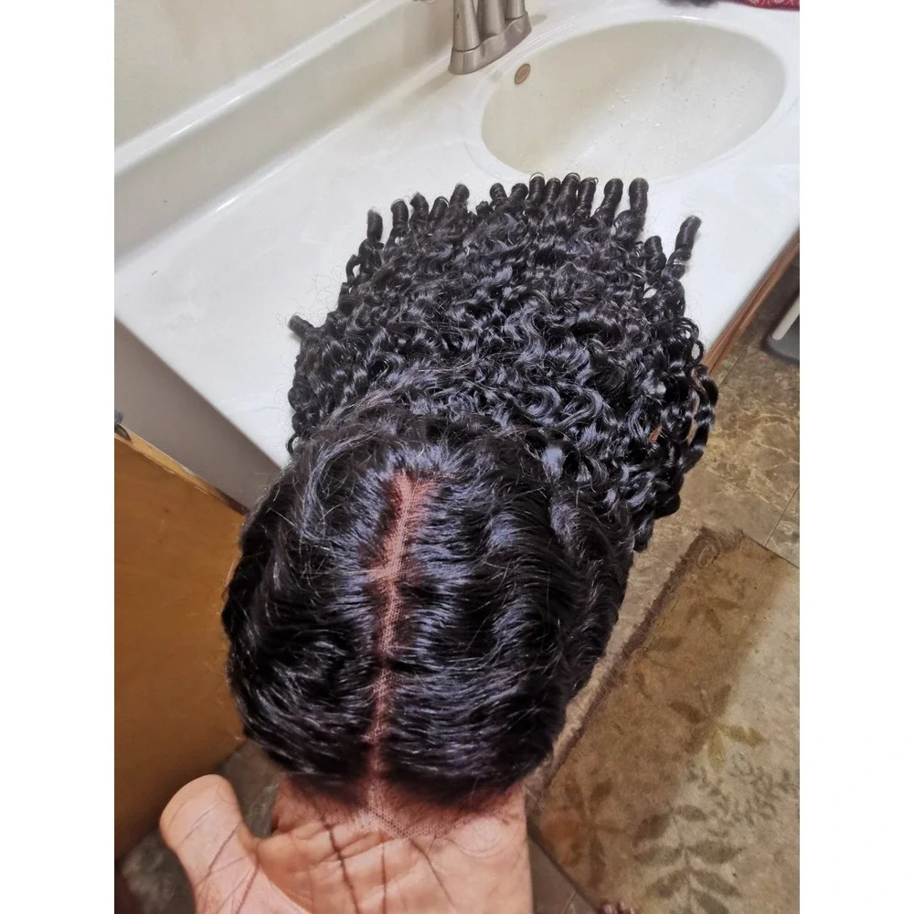 Quality Natural Black Burmese Curly Raw Human Hair Glueless Front Lace Wig 28